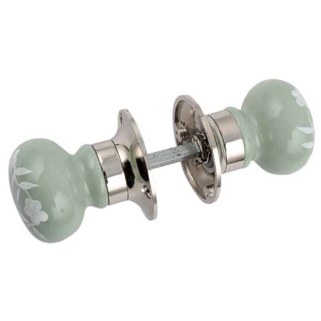 Sage Green Floral Mortice Handle 2.25